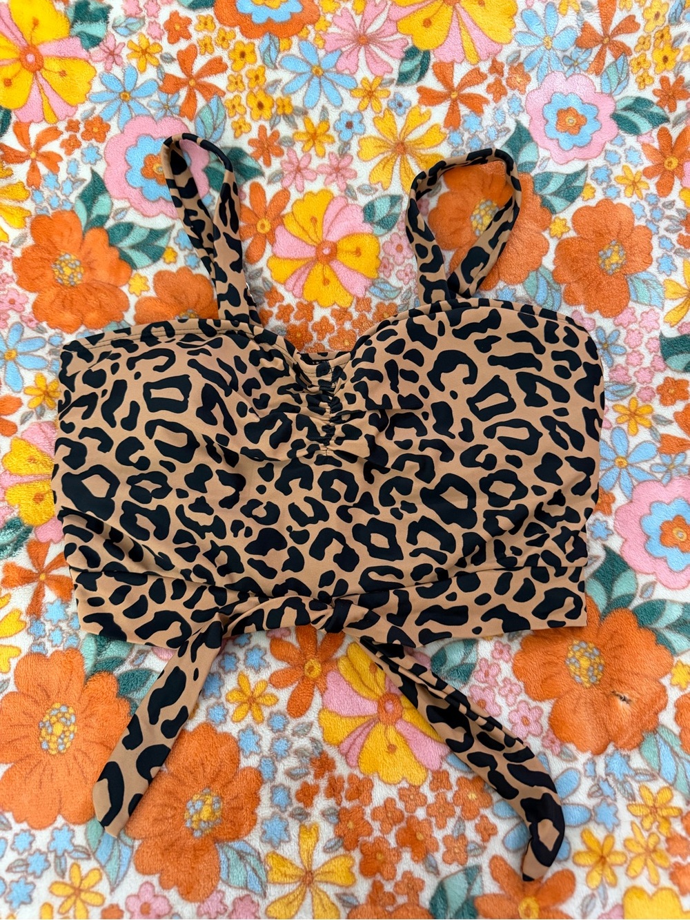 Leopard Print Tie-Front Crop Top in Tan and Black